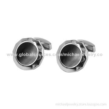Stainless Steel Cufflinks with Onyx and the Shape of A Sunflower